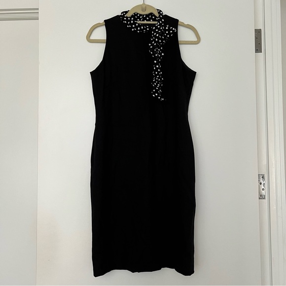 Sara Campbell black knit sheath dress with polka dot neck tie - Picture 3 of 5